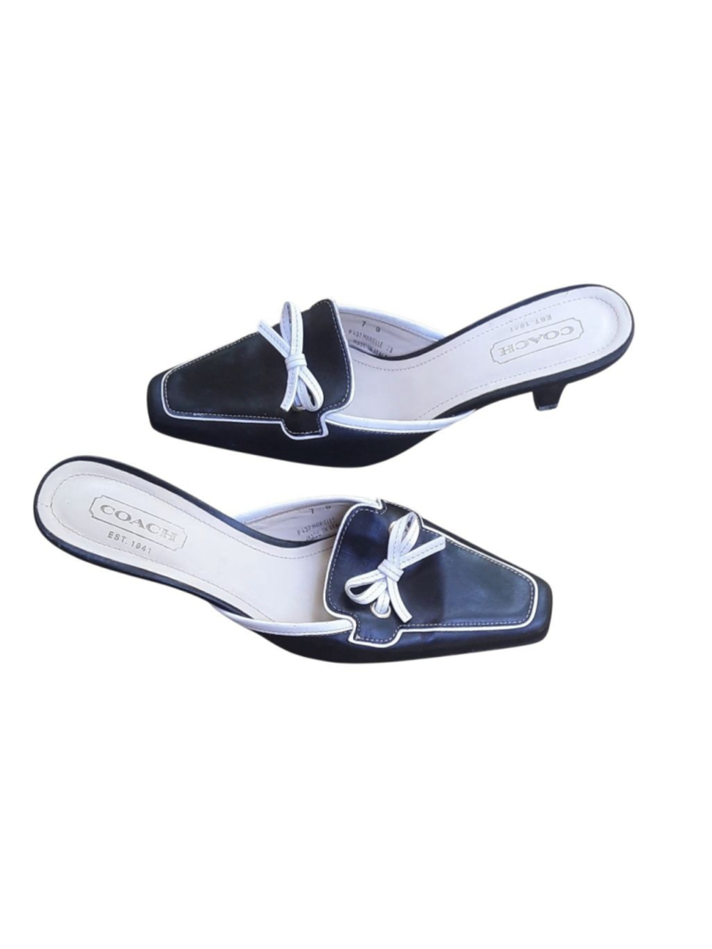 Coach Marielle Mules Women’s Size 7B US Made in Italy 2” Heels Black/white Bow - Picture 5 of 7